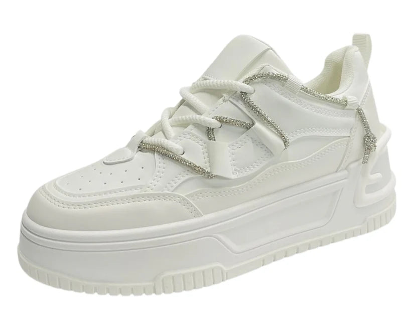 Platform Faux Leather Diamante Lace Up Trainers