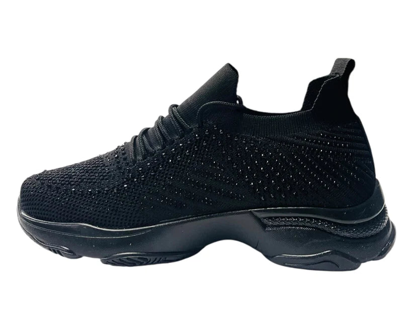 Diamante-Embellished Sock-Style Lace-Up Sneakers
