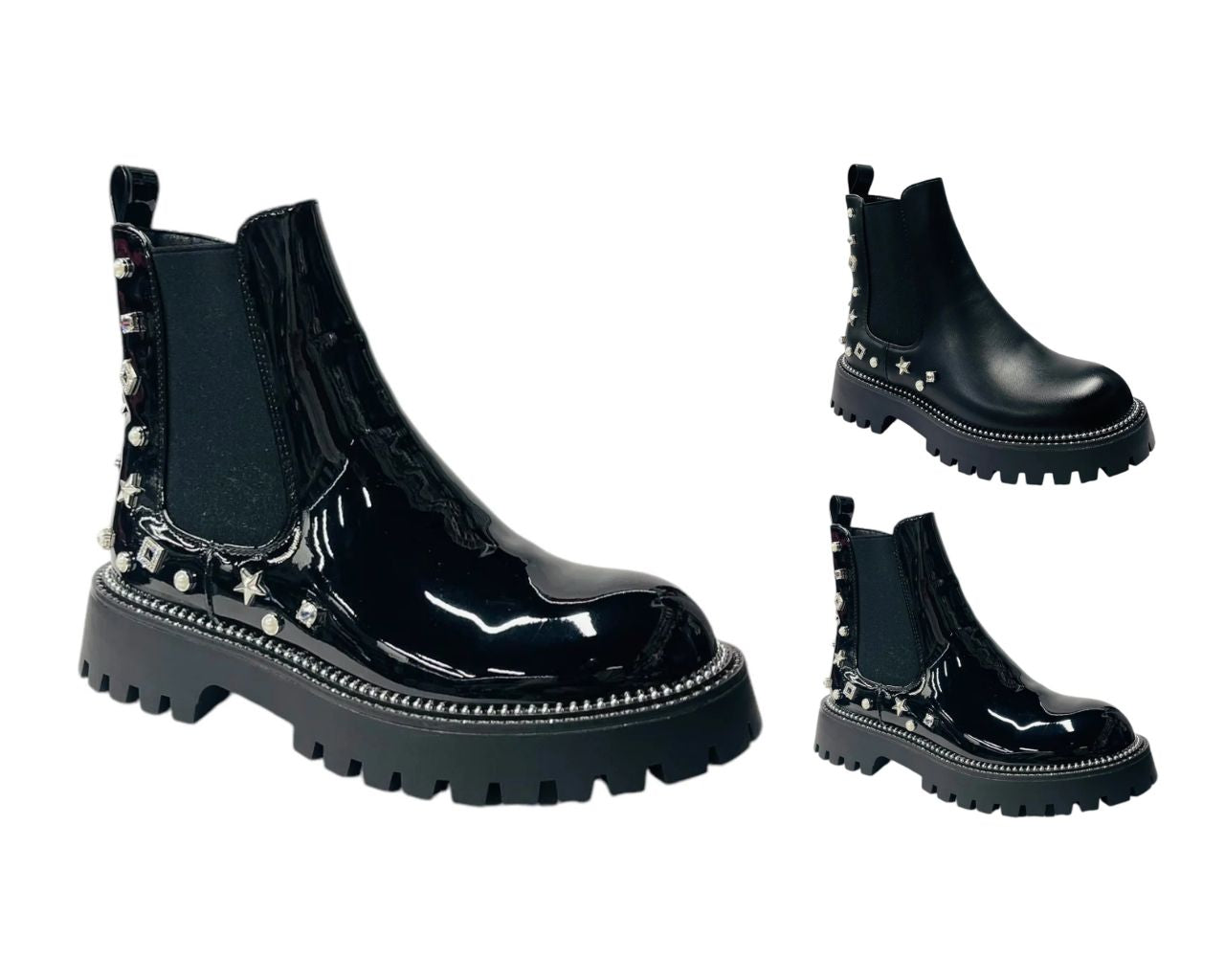 Women's Rhinestone Studded Elastic Zip Ankle Boots
