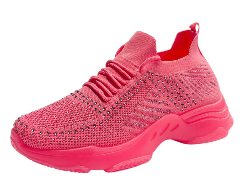 Diamante-Embellished Sock-Style Lace-Up Sneakers
