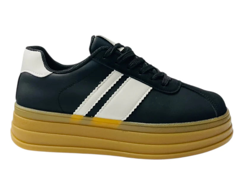 Faux Leather Chunky Sole Lace Up Trainers