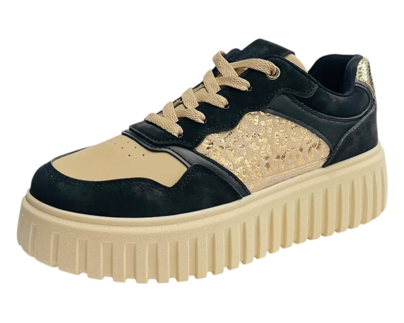 Platform Lace-Up Trainers in Faux Leather