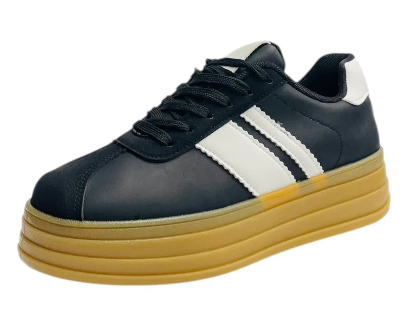 Faux Leather Chunky Sole Lace Up Trainers