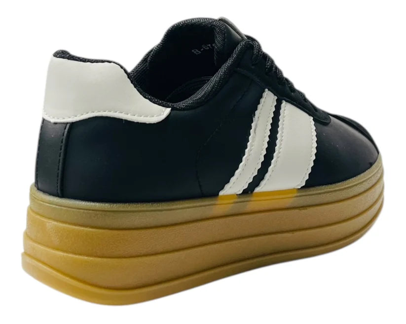 Faux Leather Chunky Sole Lace Up Trainers