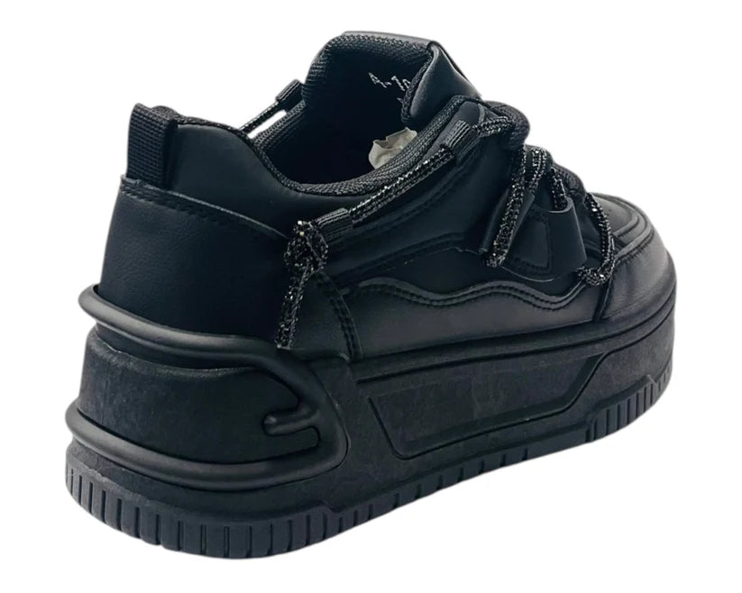 Platform Faux Leather Diamante Lace Up Trainers