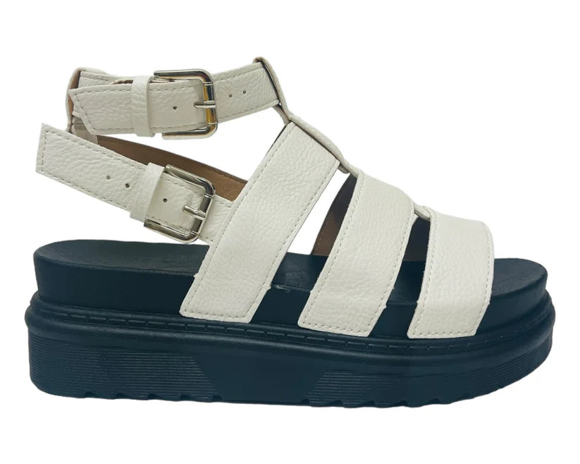 Women's Faux Leather Chunky Sole Double Buckle Gladiator Sandals