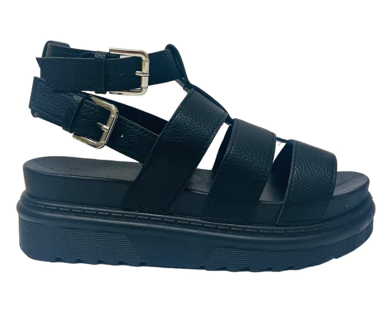 Women's Faux Leather Chunky Sole Double Buckle Gladiator Sandals