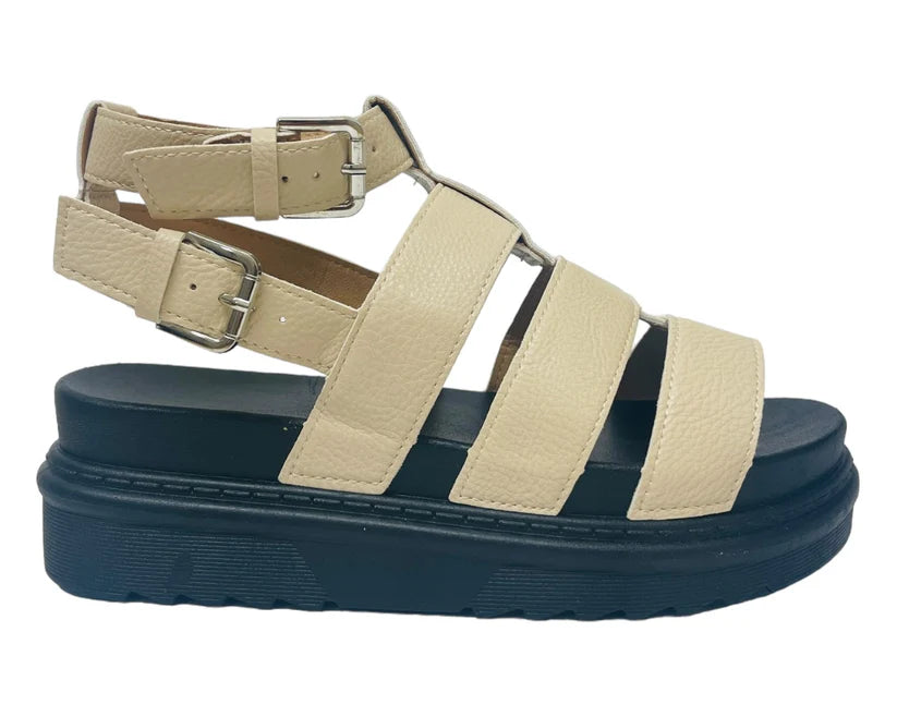 Women's Faux Leather Chunky Sole Double Buckle Gladiator Sandals