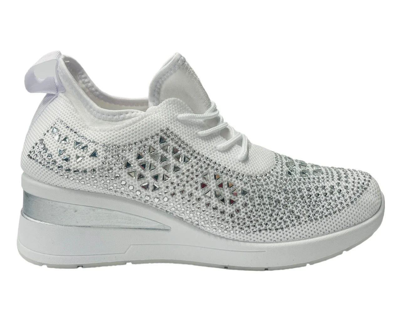 Women's Casual Wedge Diamante Lace Up Trainers