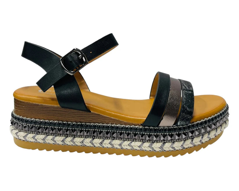 Women's Ankle Strap Faux Leather Wedge Sandals