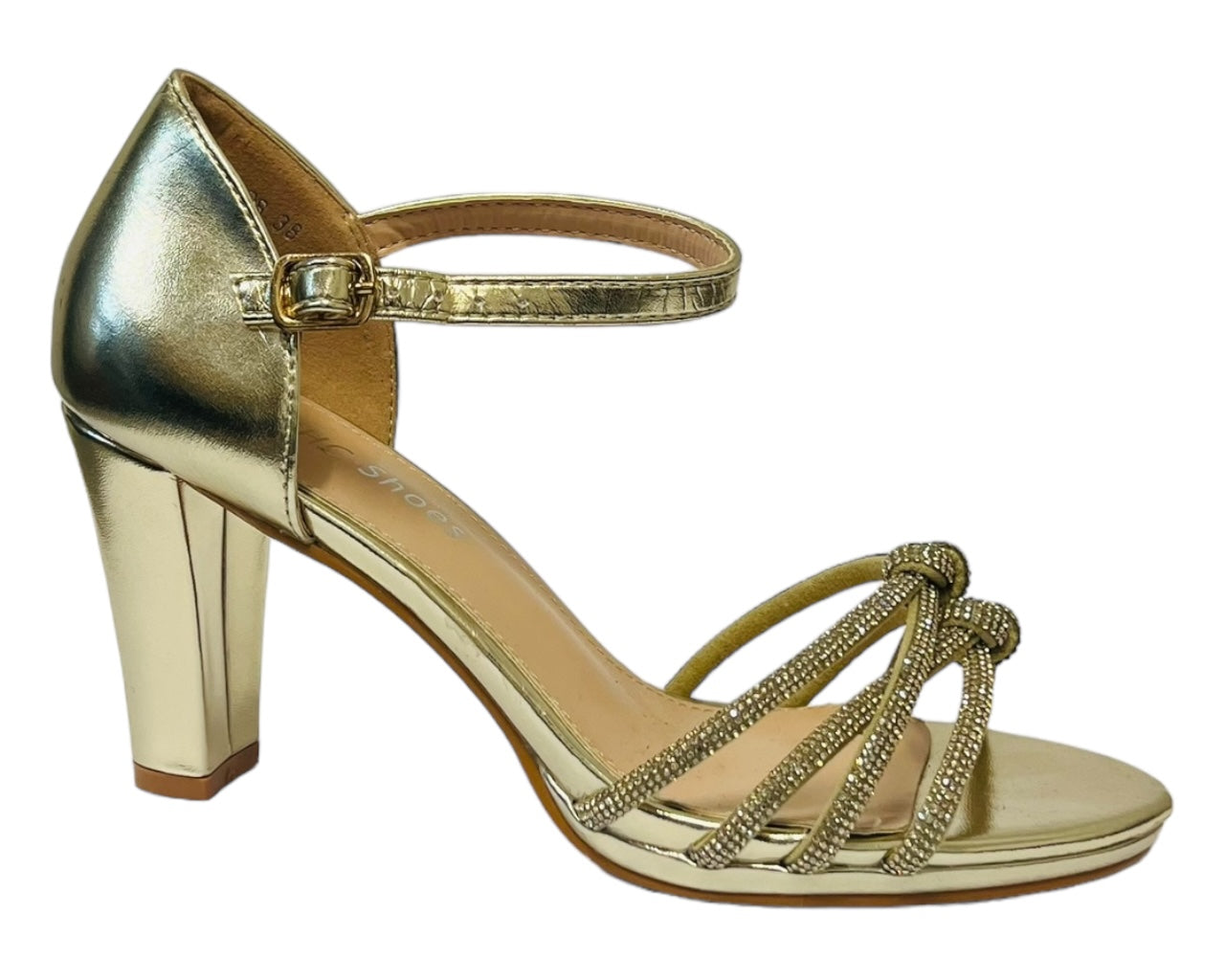 Cross Strap Glitter Block Heel Shoes