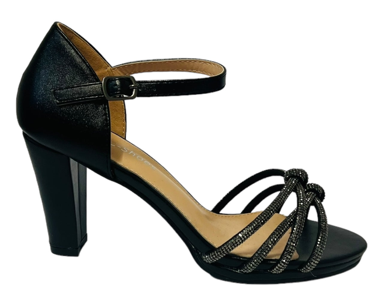 Cross Strap Glitter Block Heel Shoes