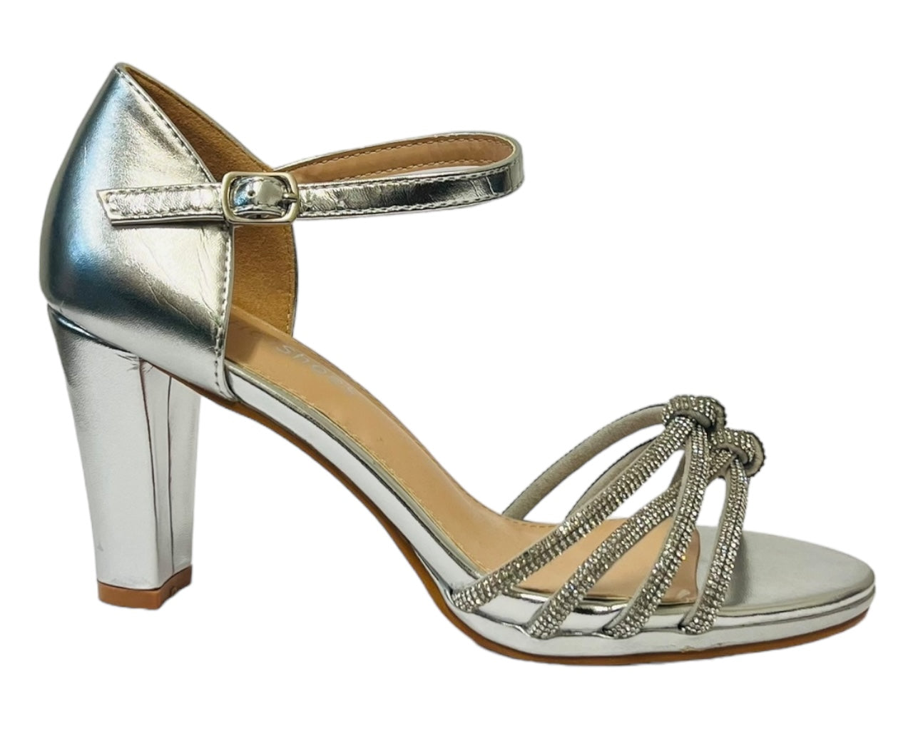 Cross Strap Glitter Block Heel Shoes