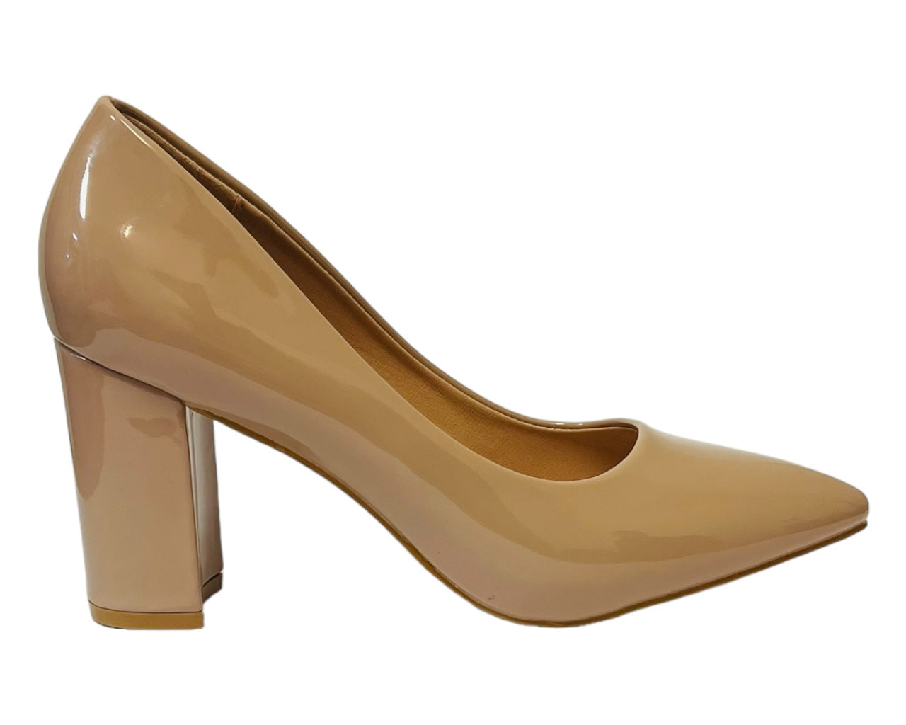 Block Heel Faux Patent Court Shoes