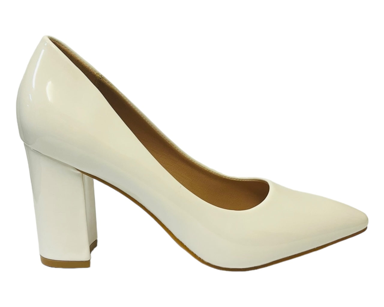 Block Heel Faux Patent Court Shoes