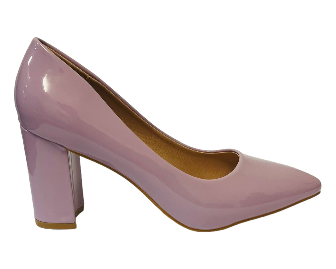 Block Heel Faux Patent Court Shoes
