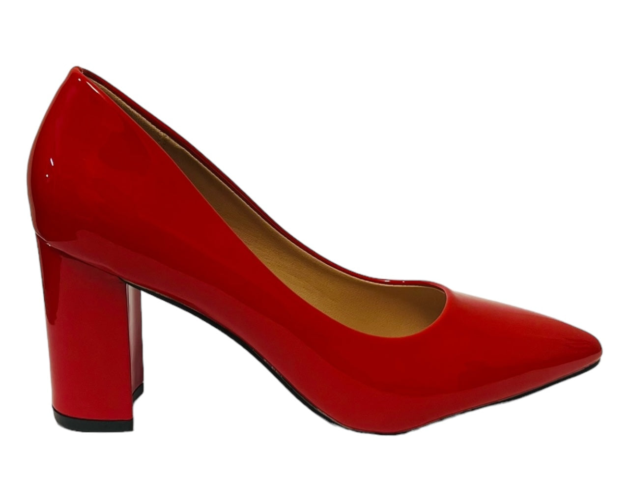 Block Heel Faux Patent Court Shoes