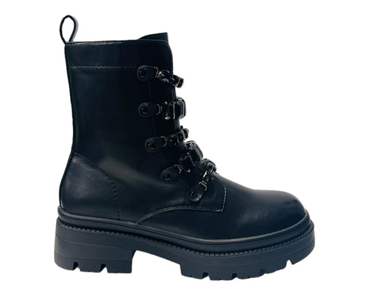 Platform Faux Leather Pearl Ankle Boots