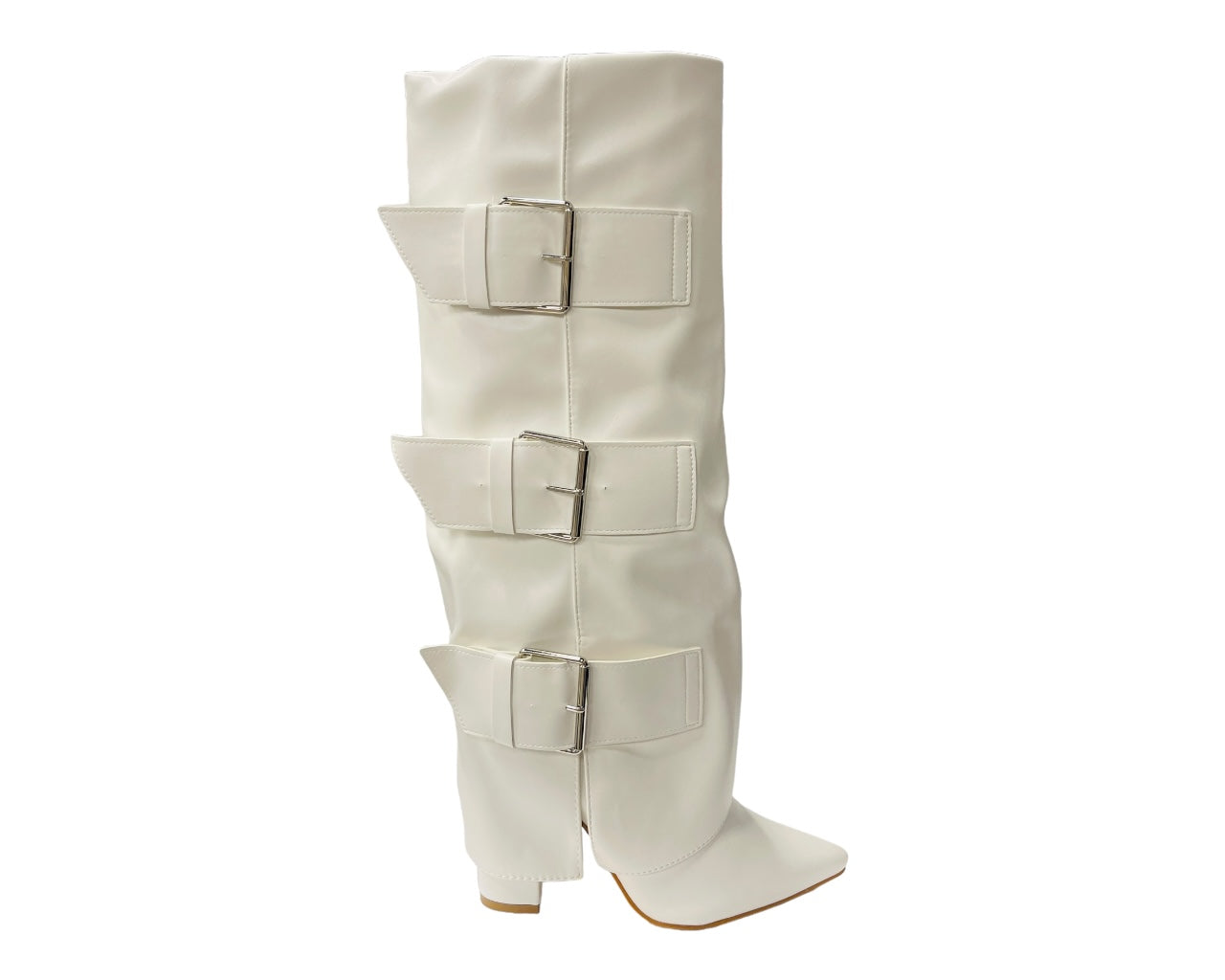 Faux Leather Buckle Strap Fold Over Boots
