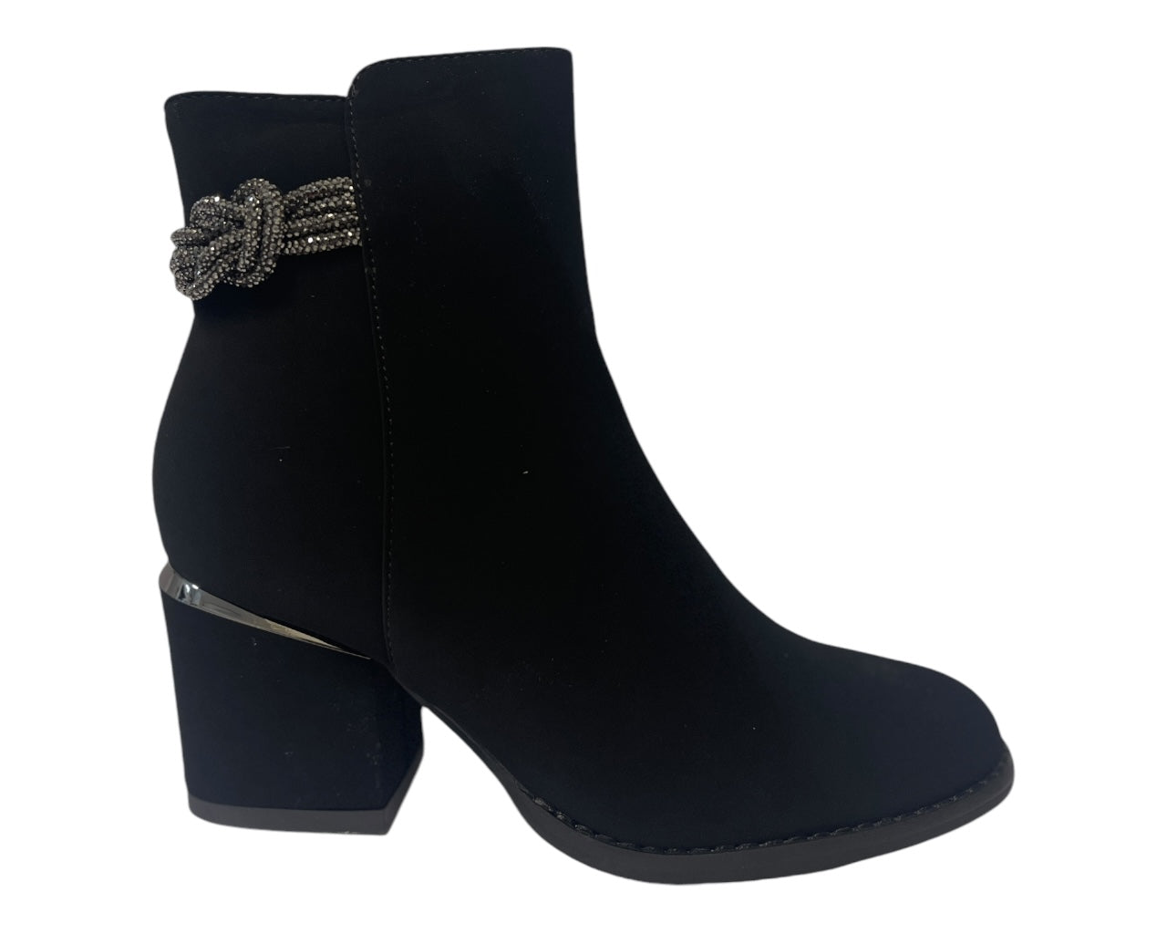 Block Heel Diamante Details Ankle Boots