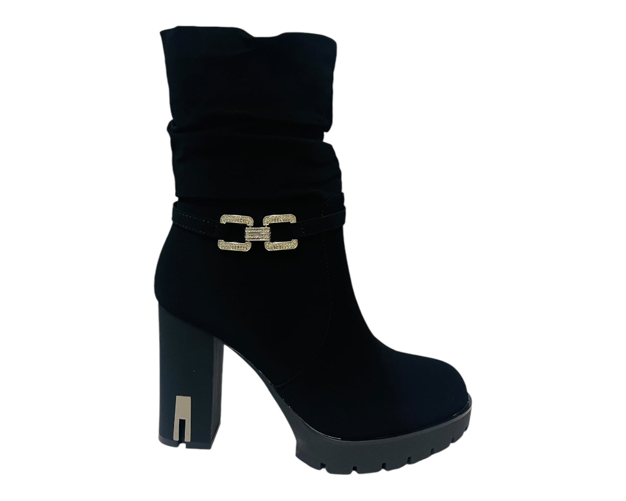 Block Heels Zip Diamante Ankle Boots