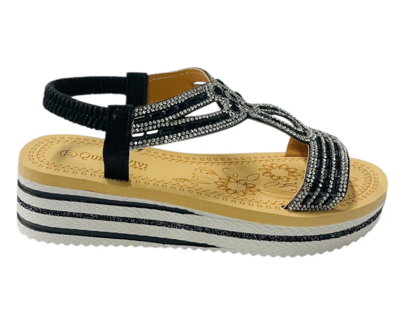 Women's Elastic Ankle Strap Diamante Wedge Sandals