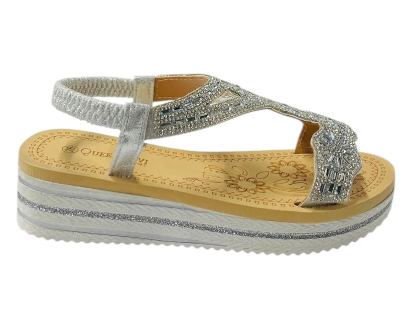 Women's Diamante Elastic Ankle Strap Wedge Sandals