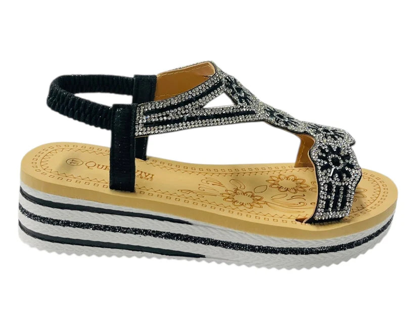 Women's Diamante Elastic Ankle Strap Wedge Sandals