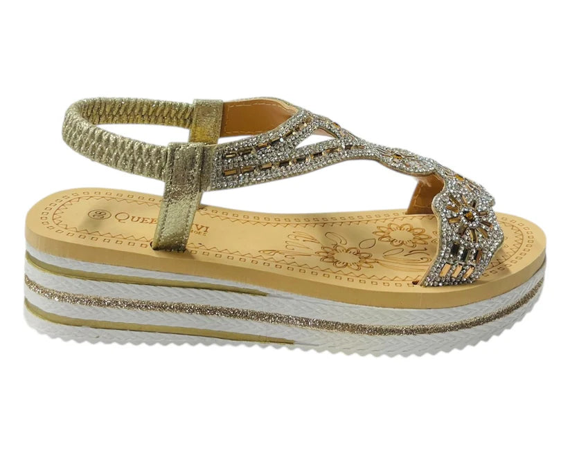 Women's Diamante Elastic Ankle Strap Wedge Sandals