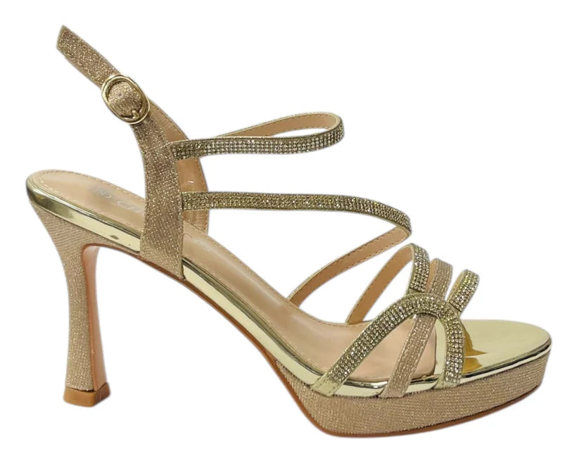 Diamante High Heel Glitter Ankle Strap Shoes