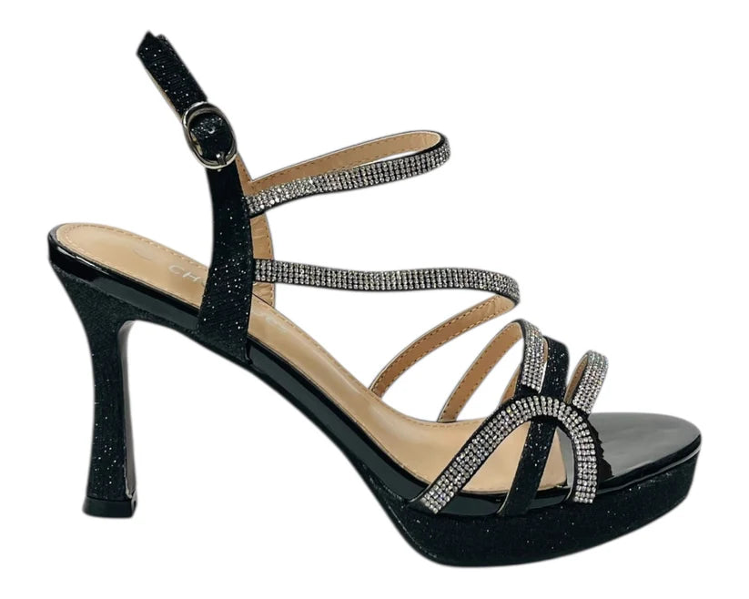 Diamante High Heel Glitter Ankle Strap Shoes