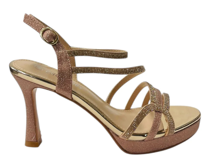 Diamante High Heel Glitter Ankle Strap Shoes