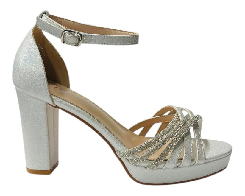 Diamante Block Heel Glitter Crossover Strap Shoes