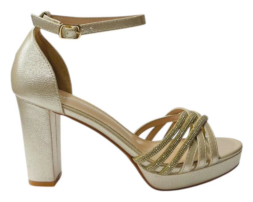 Diamante Block Heel Glitter Crossover Strap Shoes