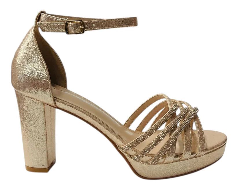 Diamante Block Heel Glitter Crossover Strap Shoes