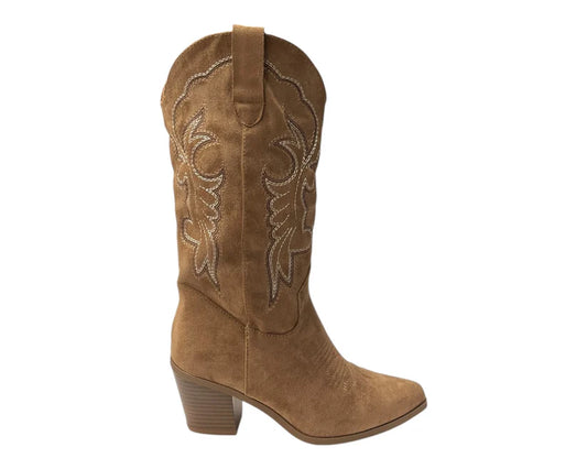 Women's Western-Style Mid-Calf Boots in Faux Suede