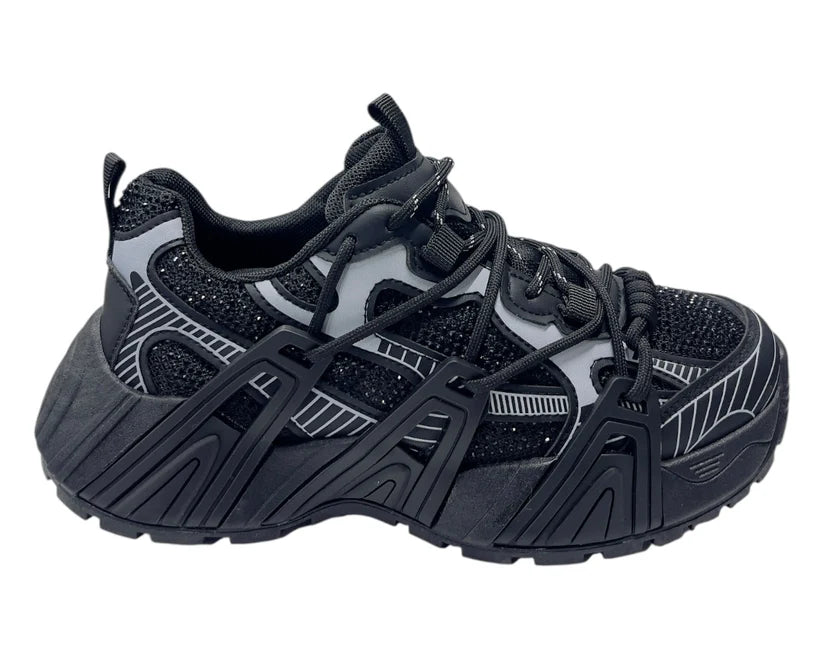 Chunky Sole Rhinestone Lace Up Sports Trainers