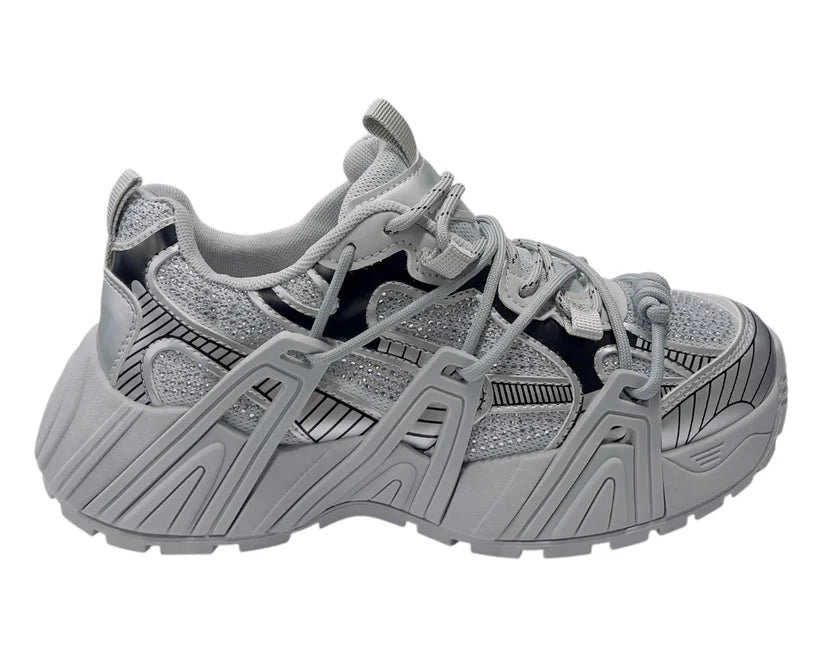 Chunky Sole Rhinestone Lace Up Sports Trainers