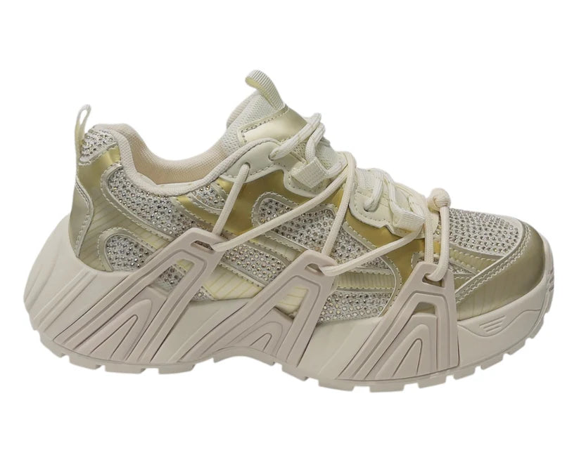 Chunky Sole Rhinestone Lace Up Sports Trainers