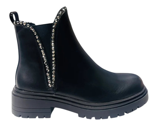 Ankle Boots in Faux Leather with Studs and Zip Fastening