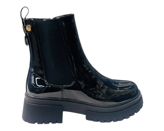 Patent Faux Leather Ankle Boots with Zip Closure