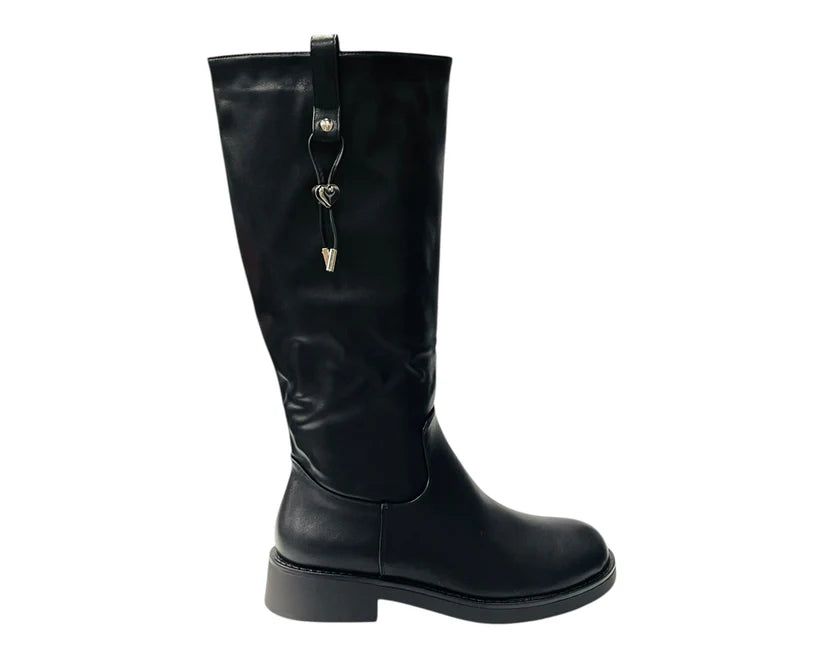 Faux Leather Zip Mid Calf Full Zip Boots
