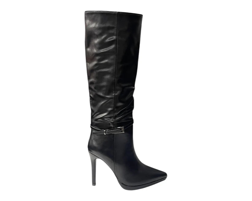 Pointed Toe Faux Leather Stiletto Heel Knee High Boots