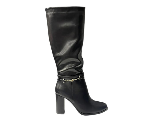 Round Toe Faux Leather Block Heel Knee High Boots