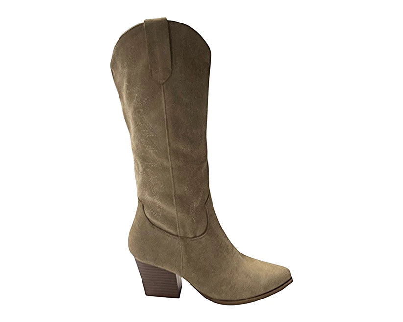 Western-style embroidered mid-calf boots