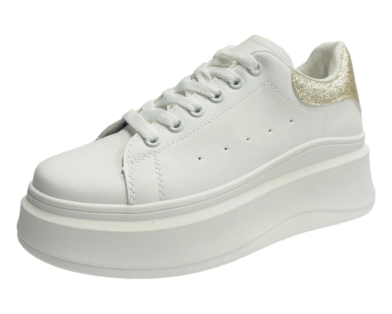 Women's Faux Leather Chunky Sole Lace Up Trainers