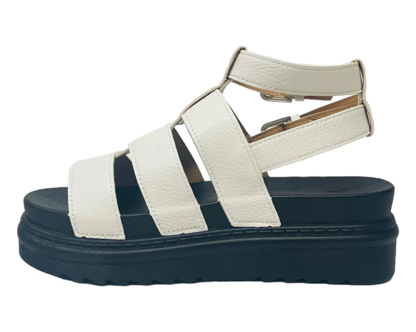 Women's Faux Leather Chunky Sole Double Buckle Gladiator Sandals