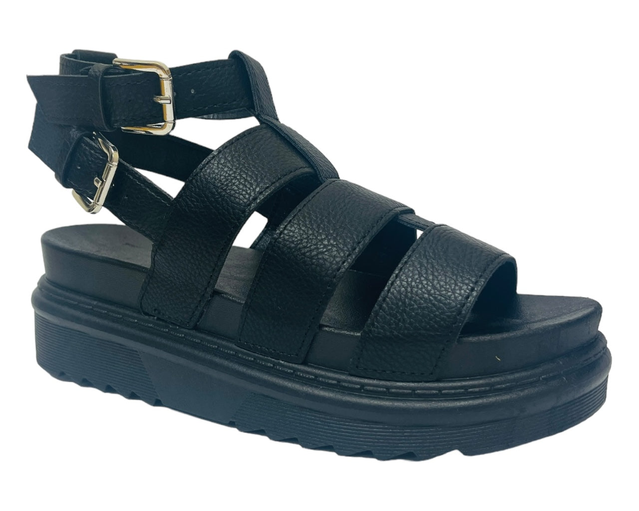 Women's Faux Leather Chunky Sole Double Buckle Gladiator Sandals