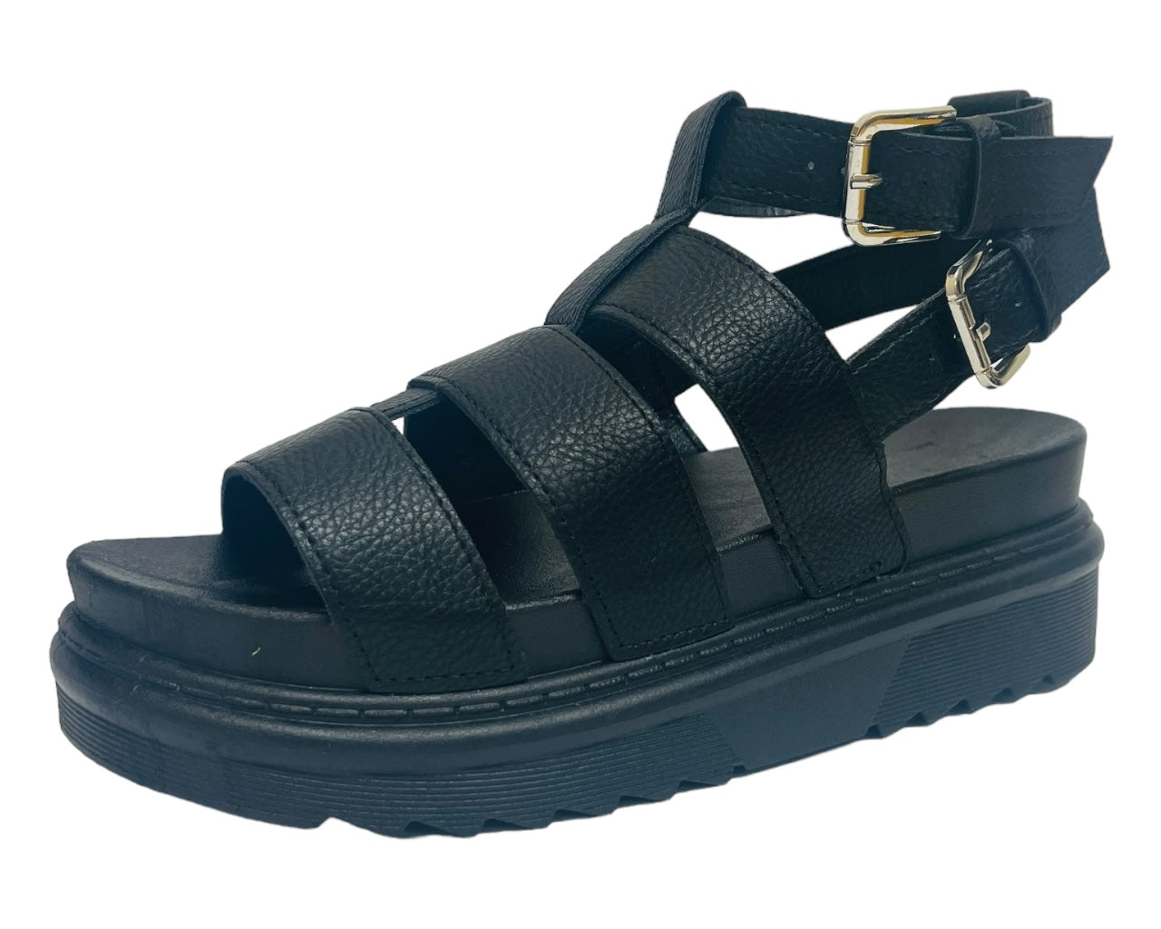 Women's Faux Leather Chunky Sole Double Buckle Gladiator Sandals