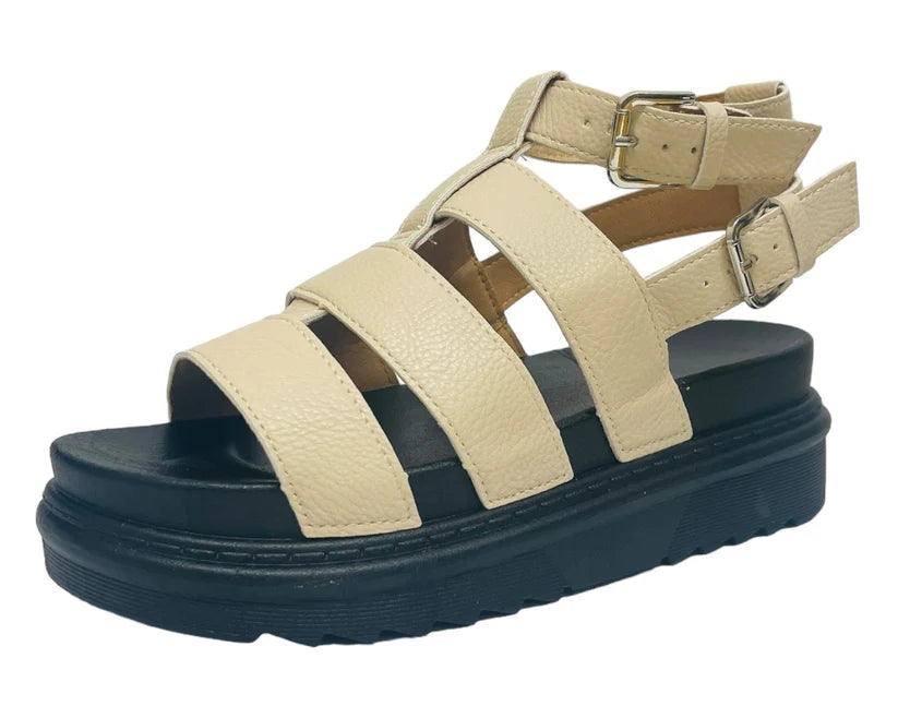Women's Faux Leather Chunky Sole Double Buckle Gladiator Sandals